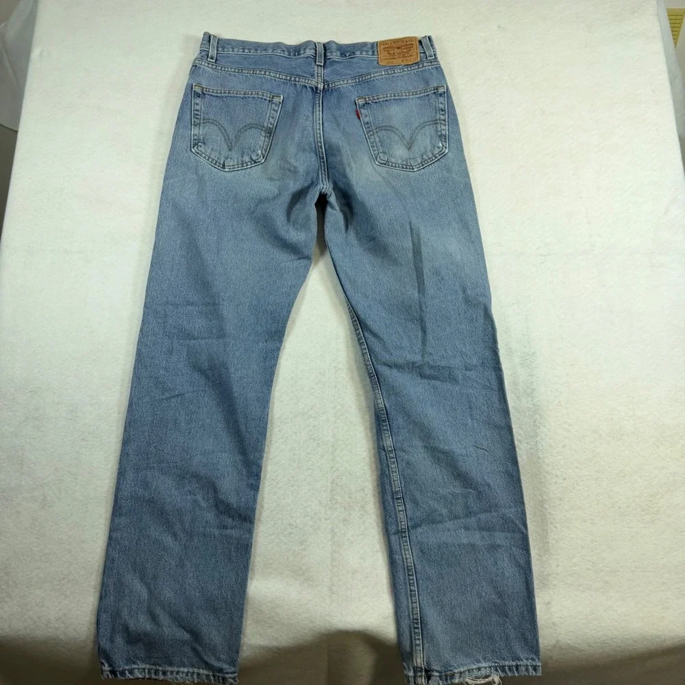 Levis 505 Regular Fit Straight Leg Light Wash Blue Denim Jeans Mens 36x34